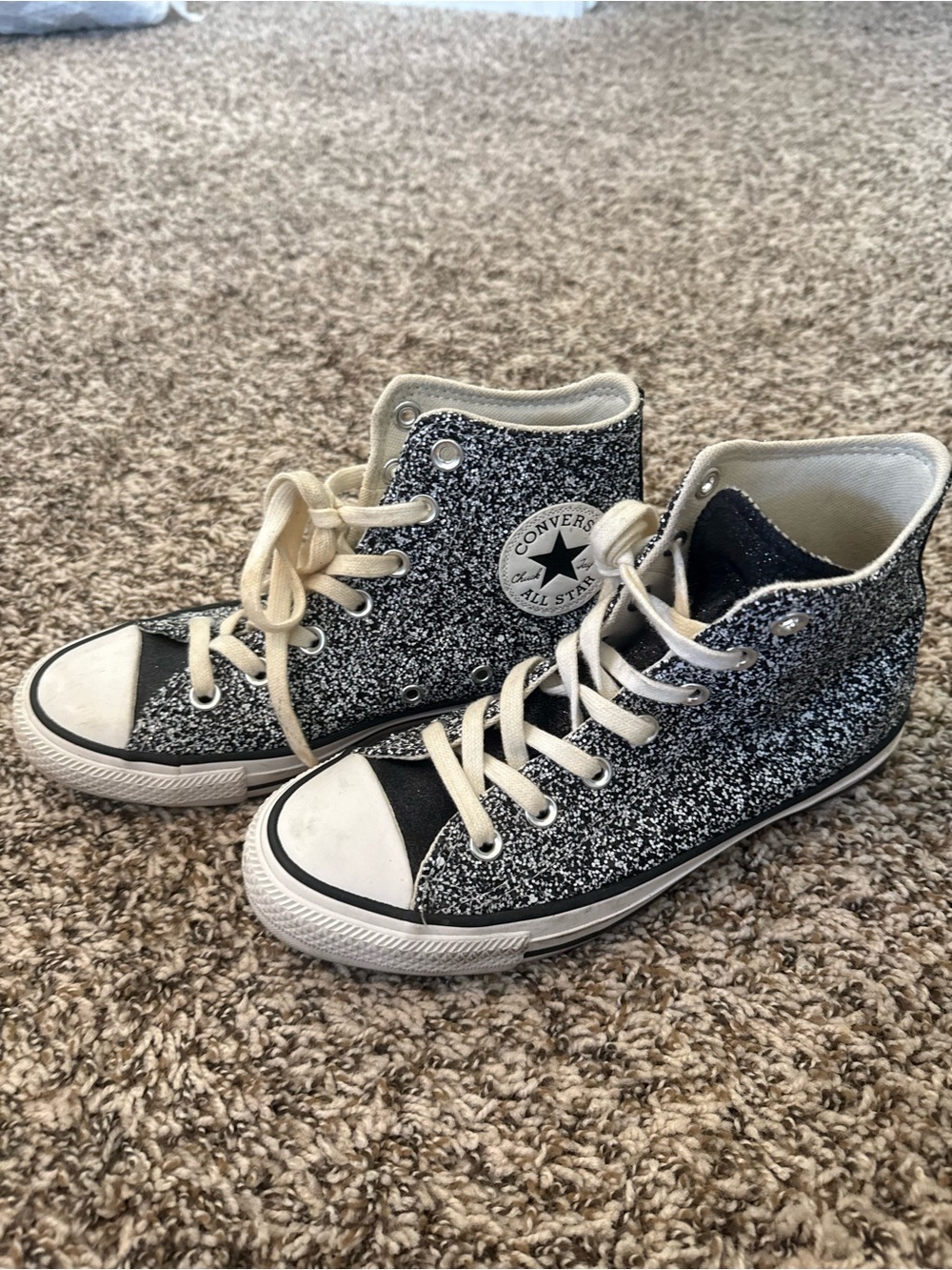 Converse Black & White Glitter High Top Sneakers